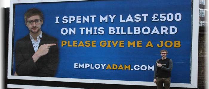 Adam Pacitti with his billboard